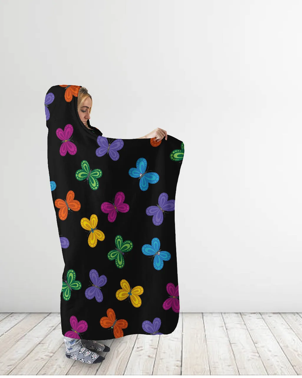 Colorful Butterfly Hooded Blanket