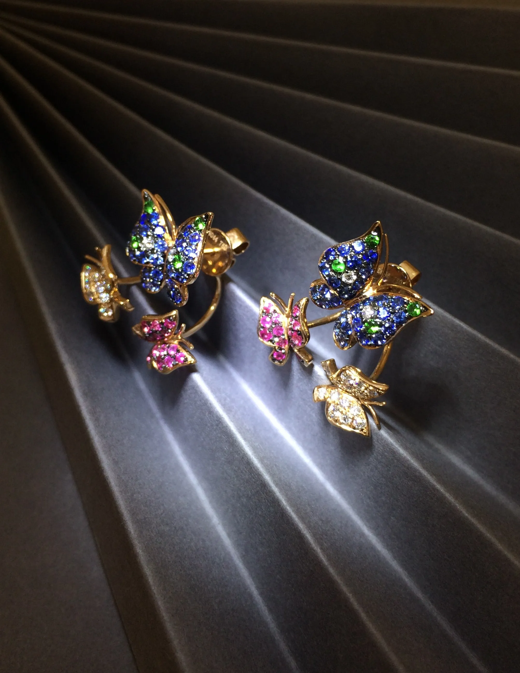 Colorful Butterfly Sapphire Jacket Earrings