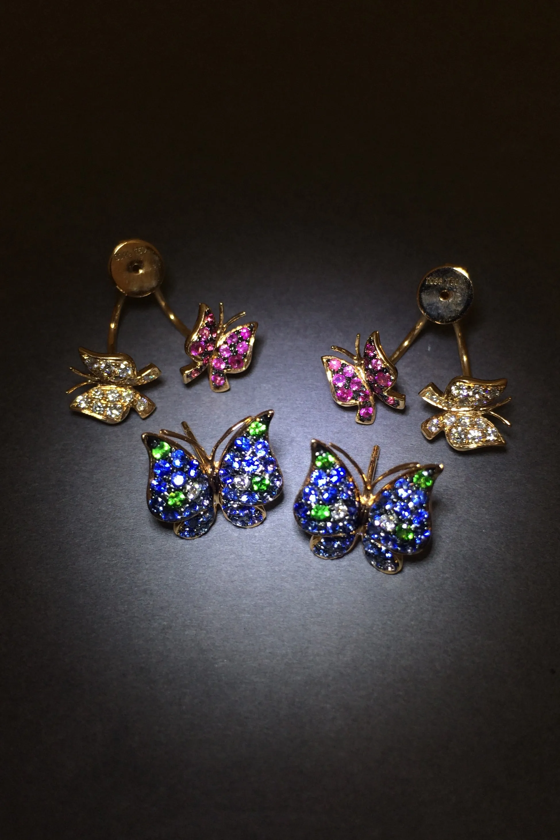 Colorful Butterfly Sapphire Jacket Earrings