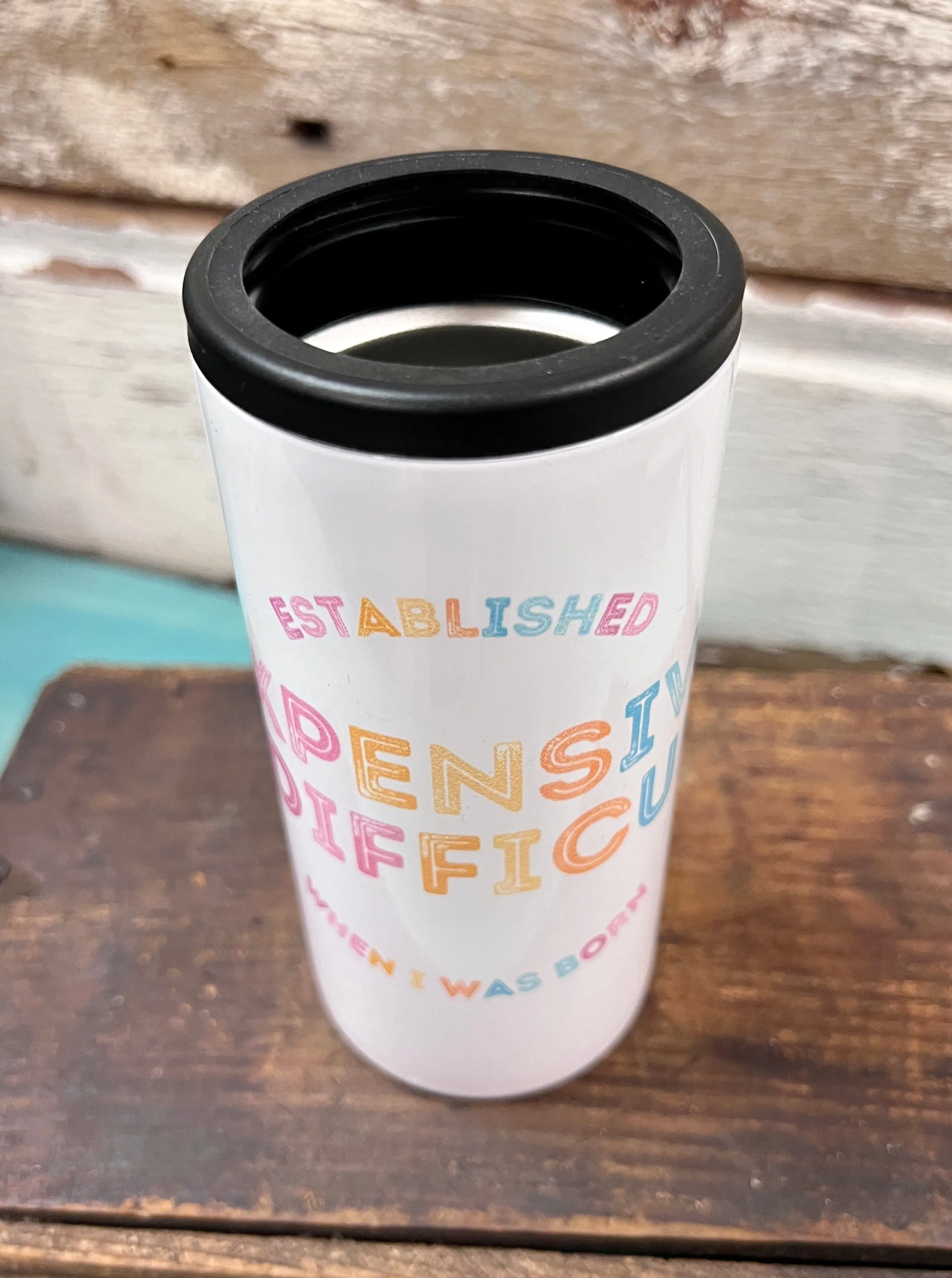 Colorful Expensive & Difficult Stainless Steel Slim Hugger Koozie