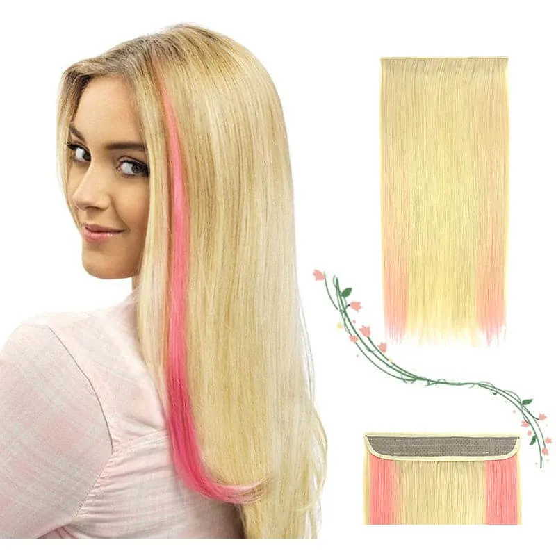 Colorful Highlighted Halo Human Hair Extensions For Thin Hair Full Volume All Shades