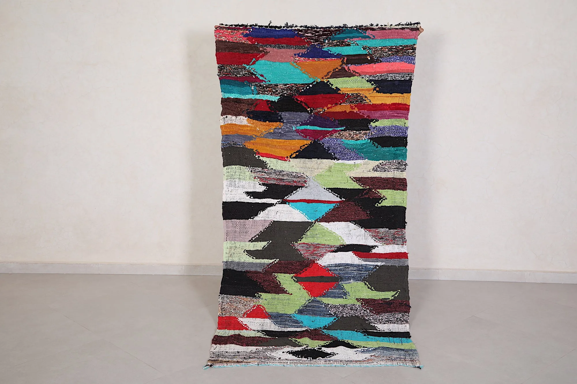 Colorful Kilim Rug 3.5 x 7.3 Feet - Moroccan Bohemian Charm