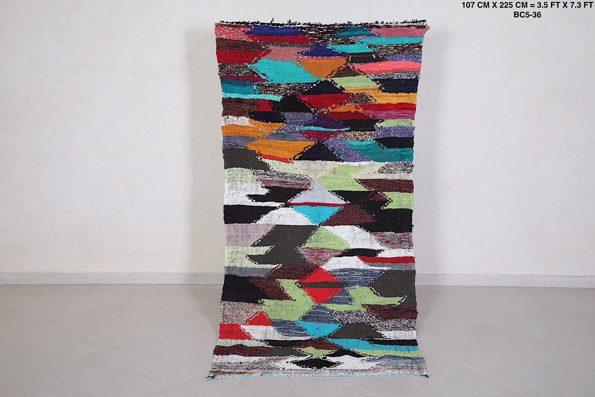 Colorful Kilim Rug 3.5 x 7.3 Feet - Moroccan Bohemian Charm