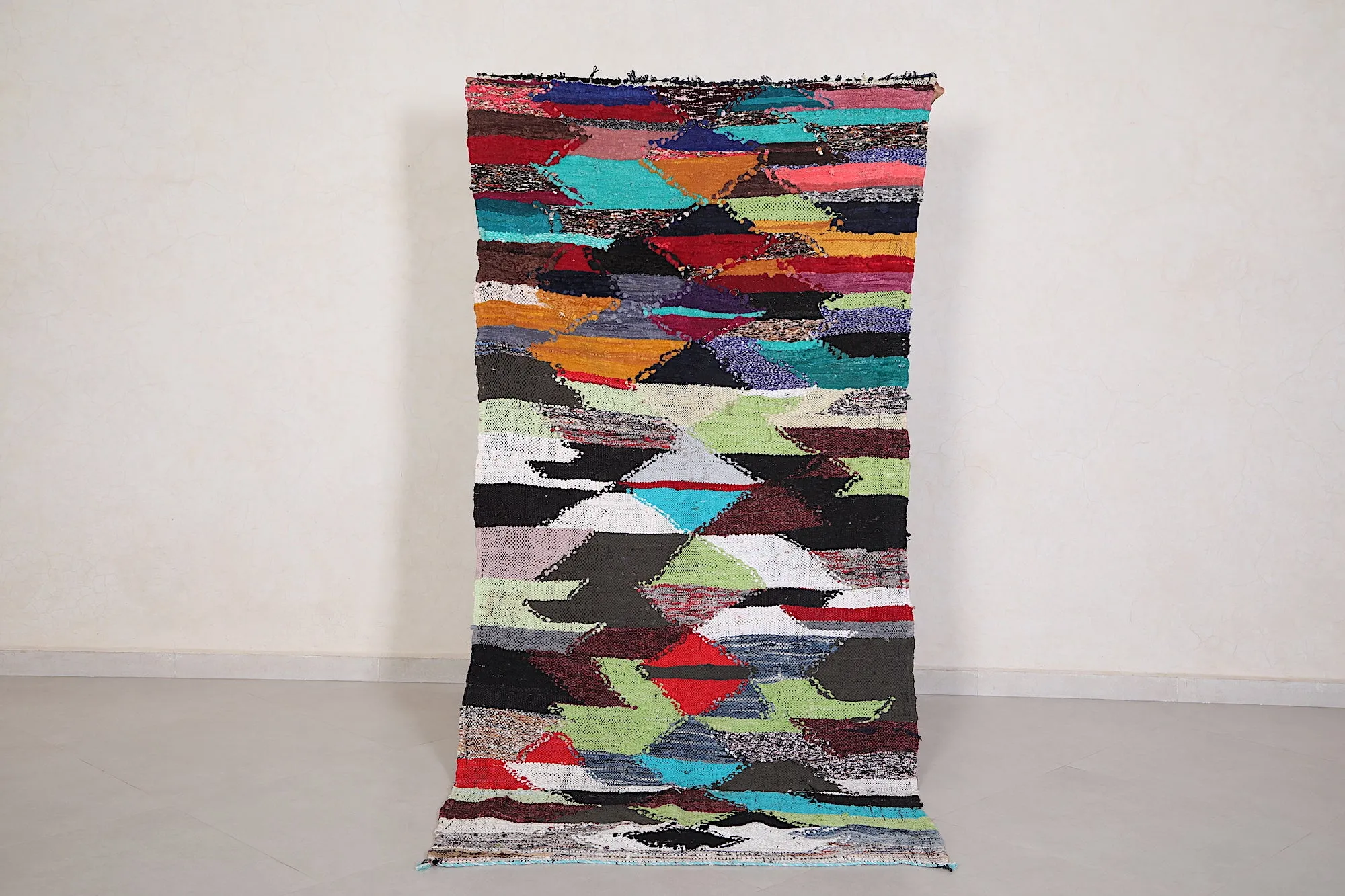 Colorful Kilim Rug 3.5 x 7.3 Feet - Moroccan Bohemian Charm