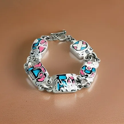 Colorful Maya Glyph Link Bracelet