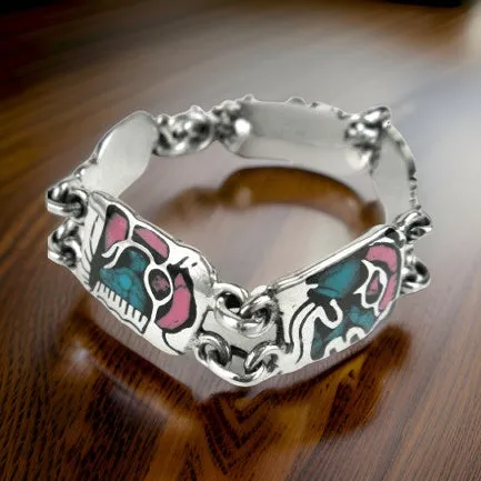 Colorful Maya Glyph Link Bracelet