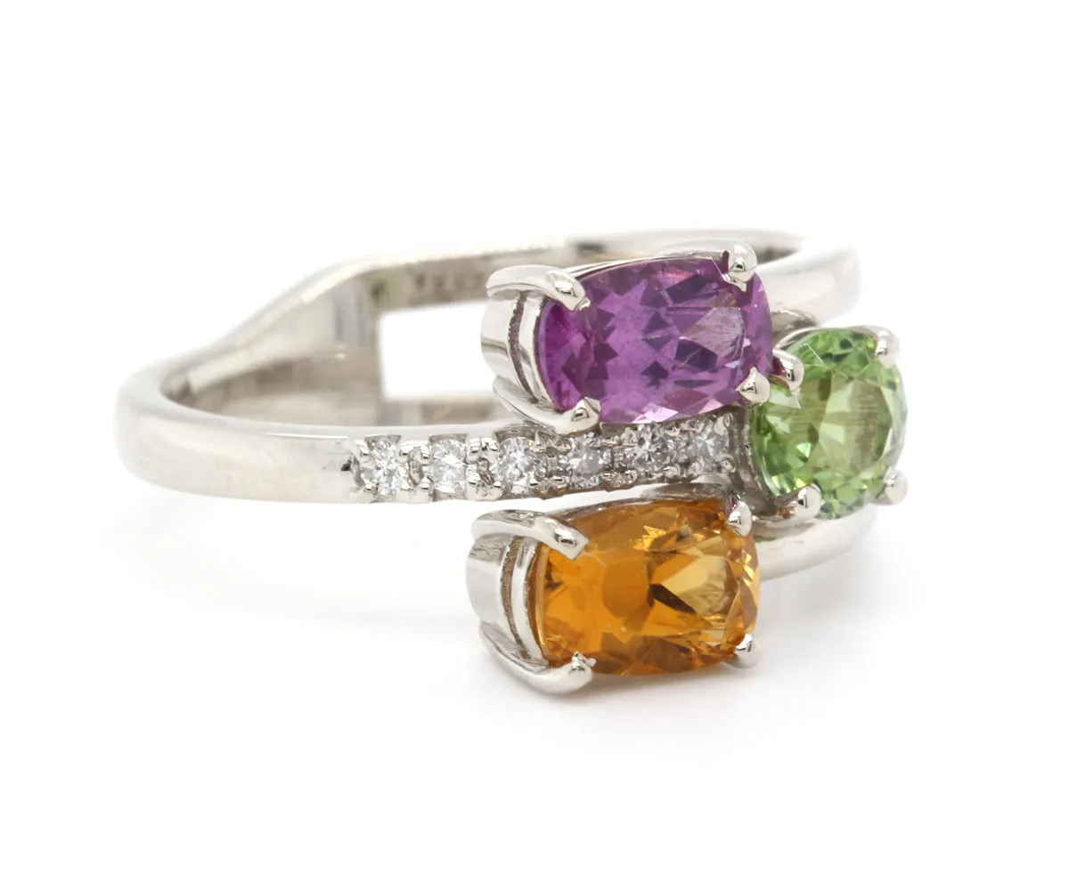 Colorful Multirow Garnet Tourmaline Ring