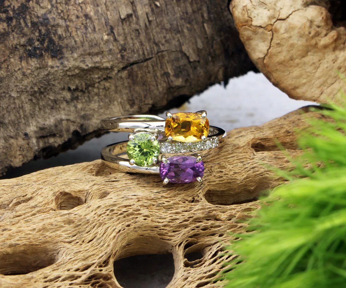 Colorful Multirow Garnet Tourmaline Ring