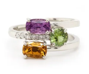 Colorful Multirow Garnet Tourmaline Ring