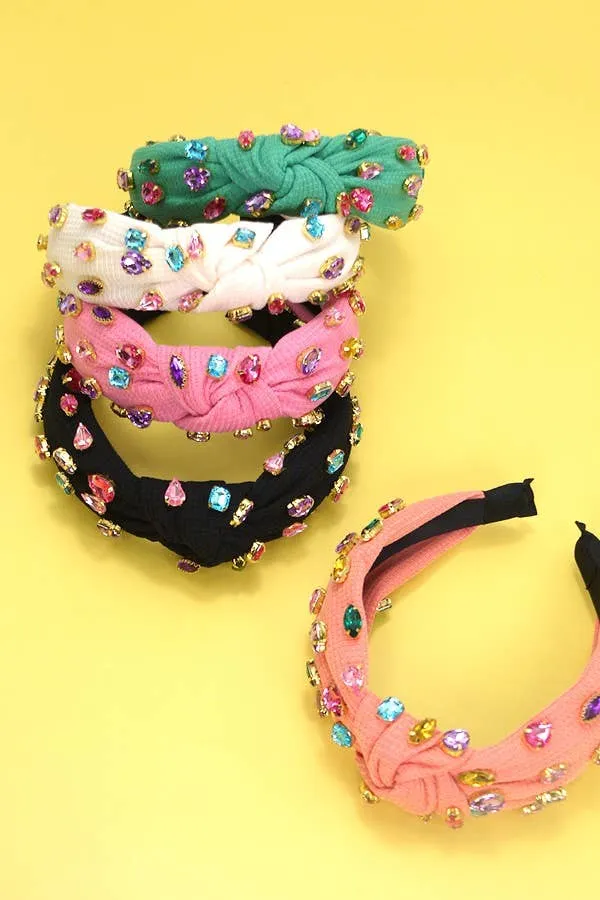 Colorful Rhinestone Knotted Headband
