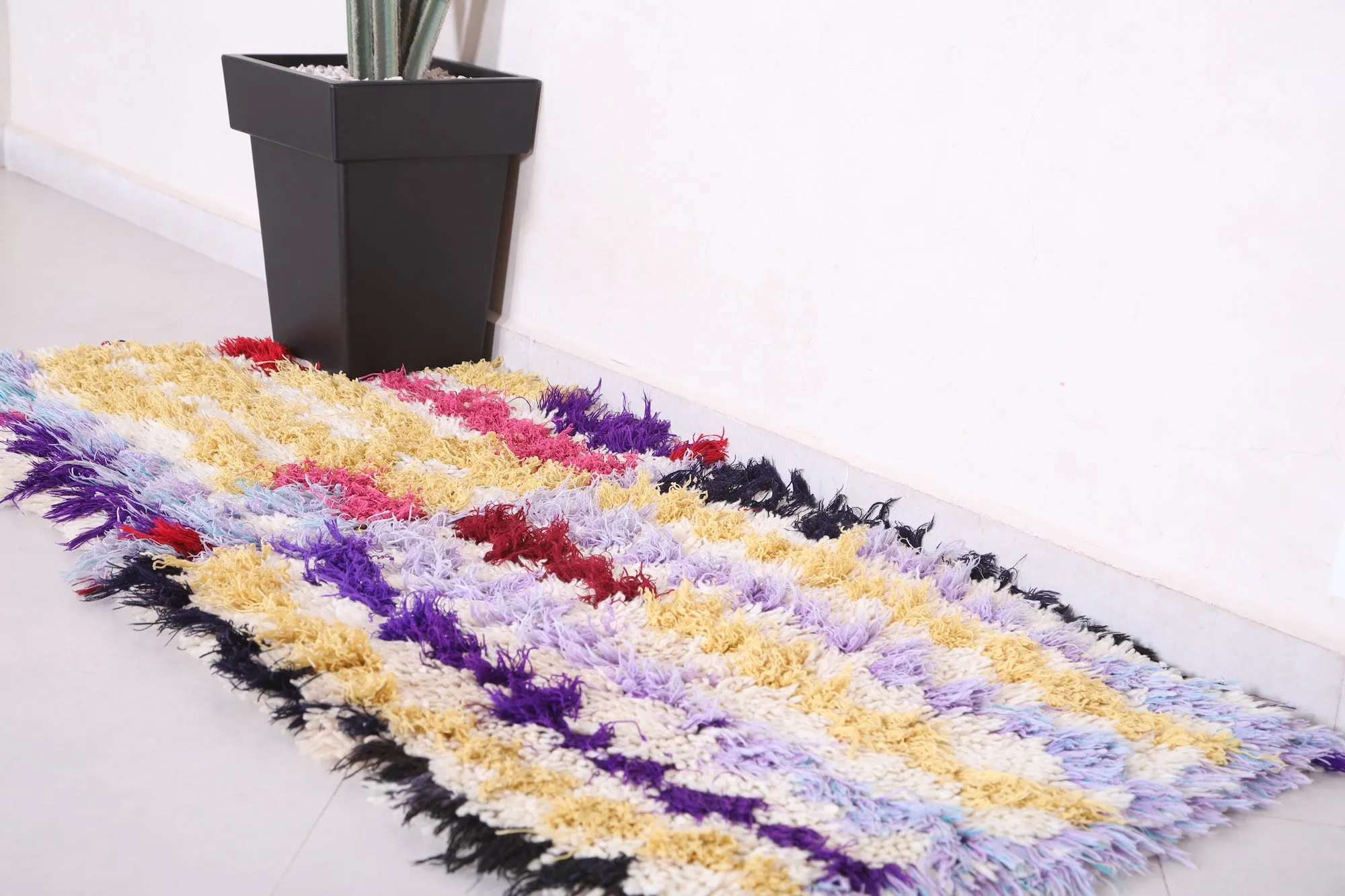 Colorful shaggy Moroccan rug 2.3 X 4.9 Feet