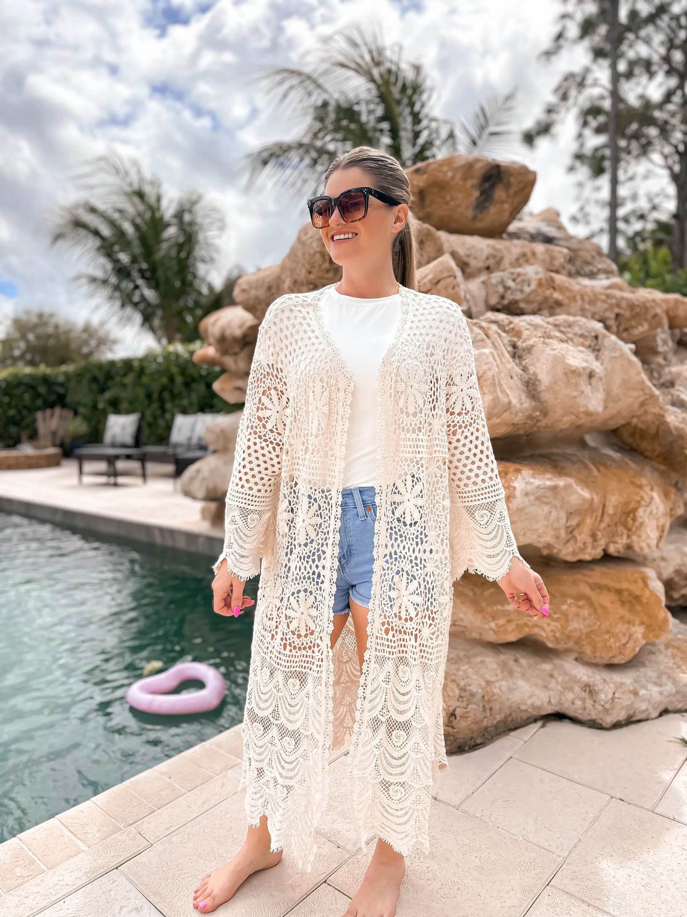Crochet Lace Duster by POL - Natural
