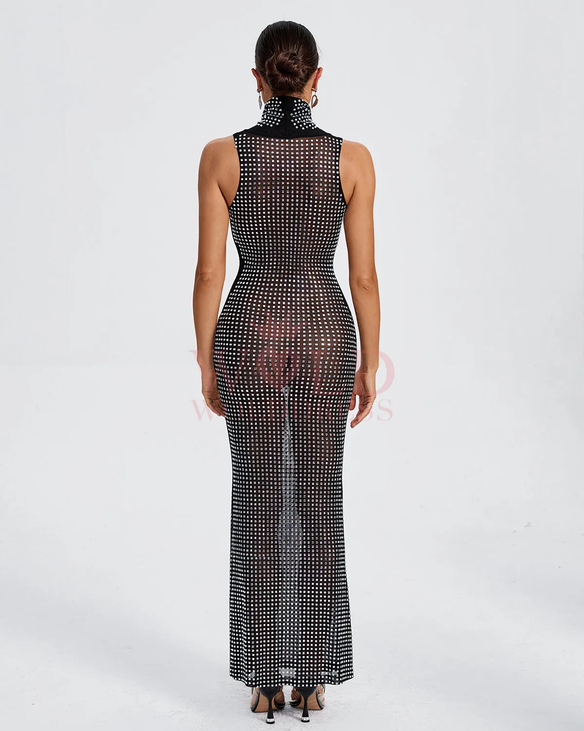 Crystal Embellished See-through Maxi Dress