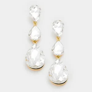 Crystal Triple Teardrop Earrings on Gold | 237741