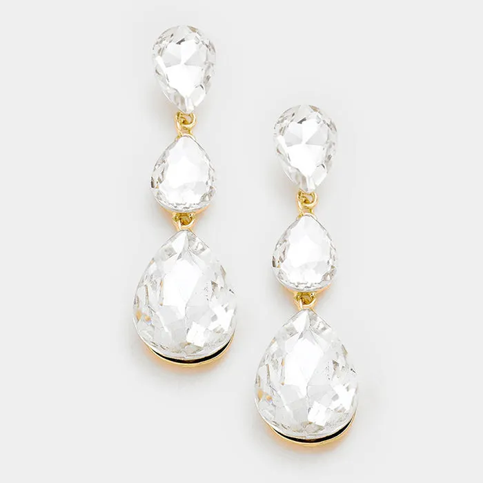 Crystal Triple Teardrop Earrings on Gold | 237741
