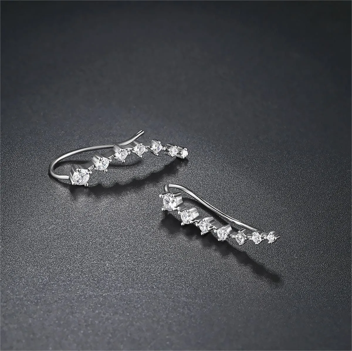 Cubic Zirconia & Silver-Plated Ear Climbers