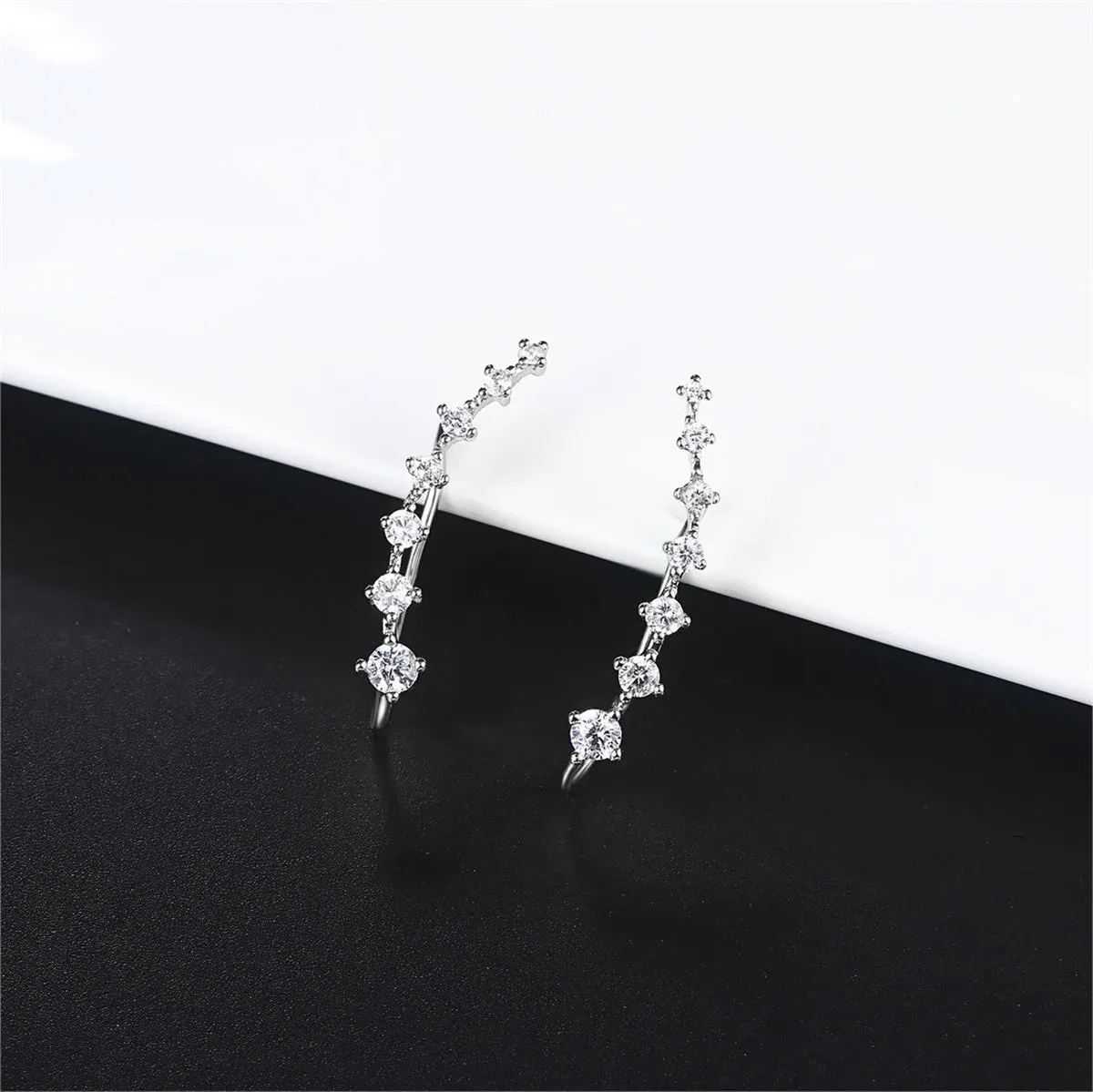 Cubic Zirconia & Silver-Plated Ear Climbers