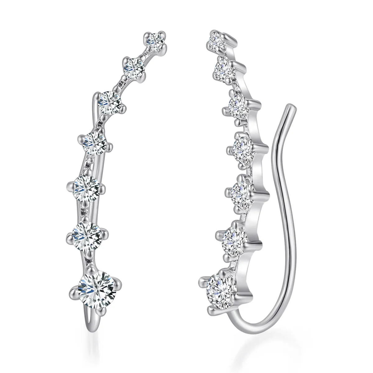 Cubic Zirconia & Silver-Plated Ear Climbers