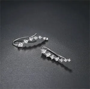 Cubic Zirconia & Silver-Plated Ear Climbers