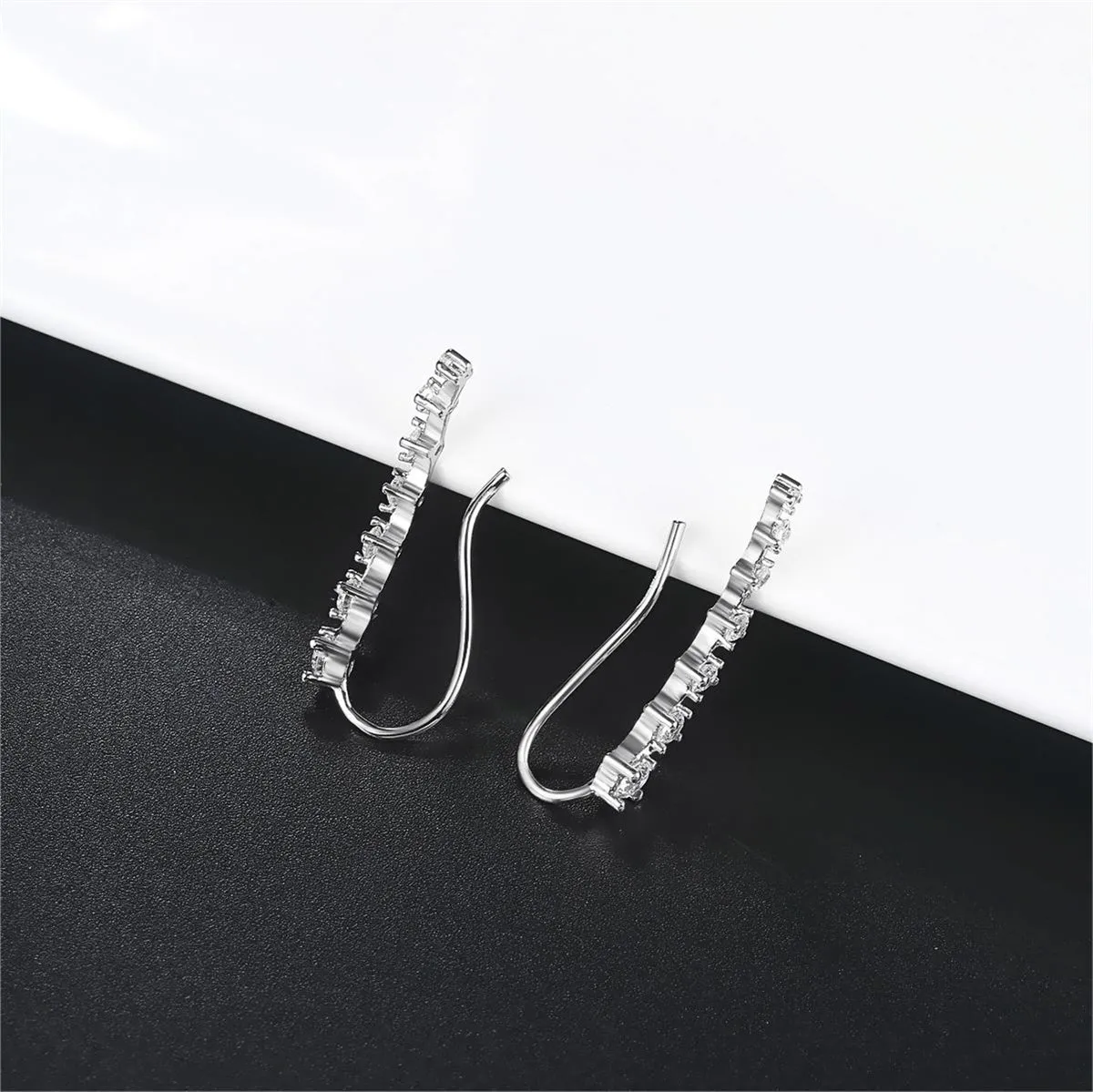 Cubic Zirconia & Silver-Plated Ear Climbers