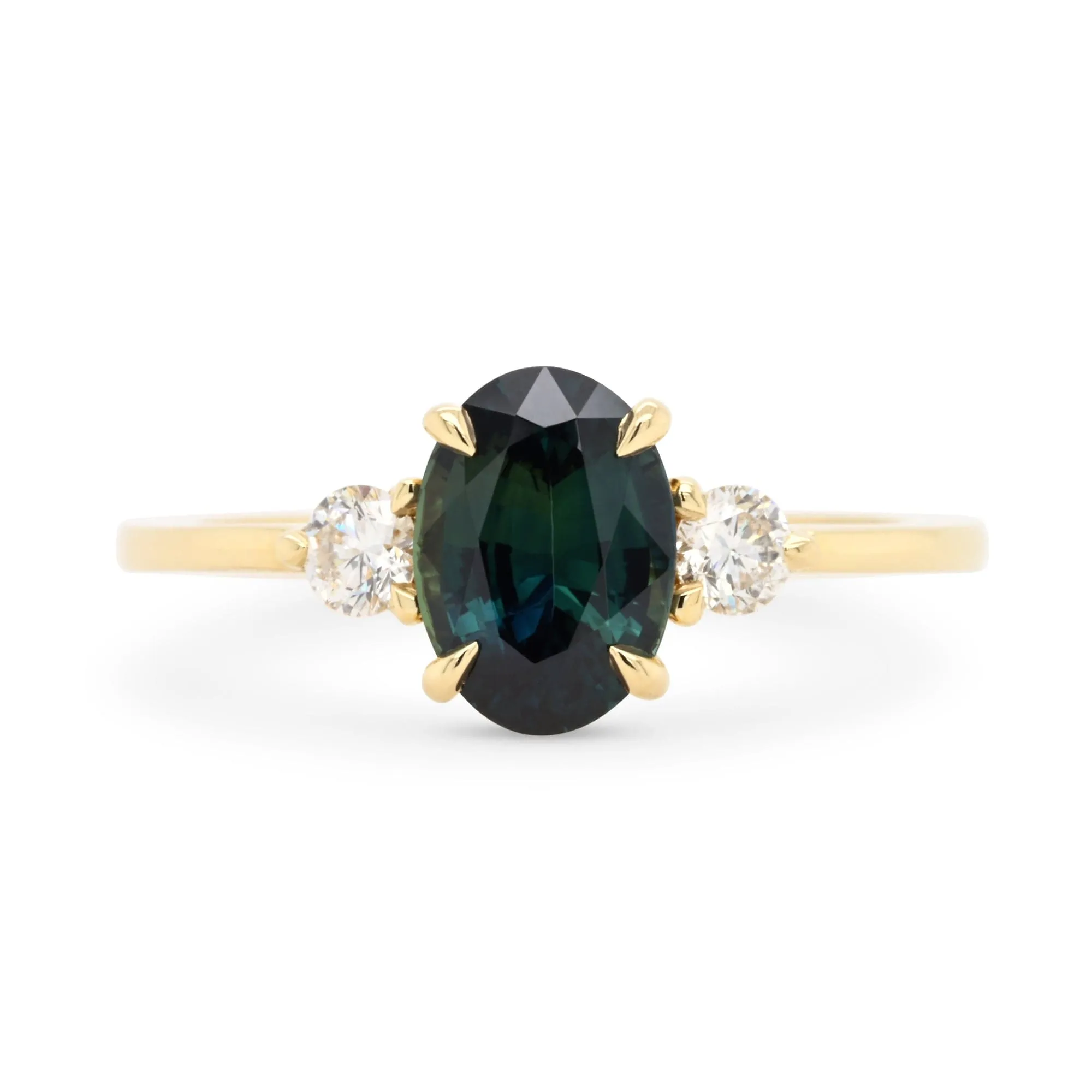 Custom 1.77ct Dark Teal Oval Sapphire & Diamond Engagement Ring