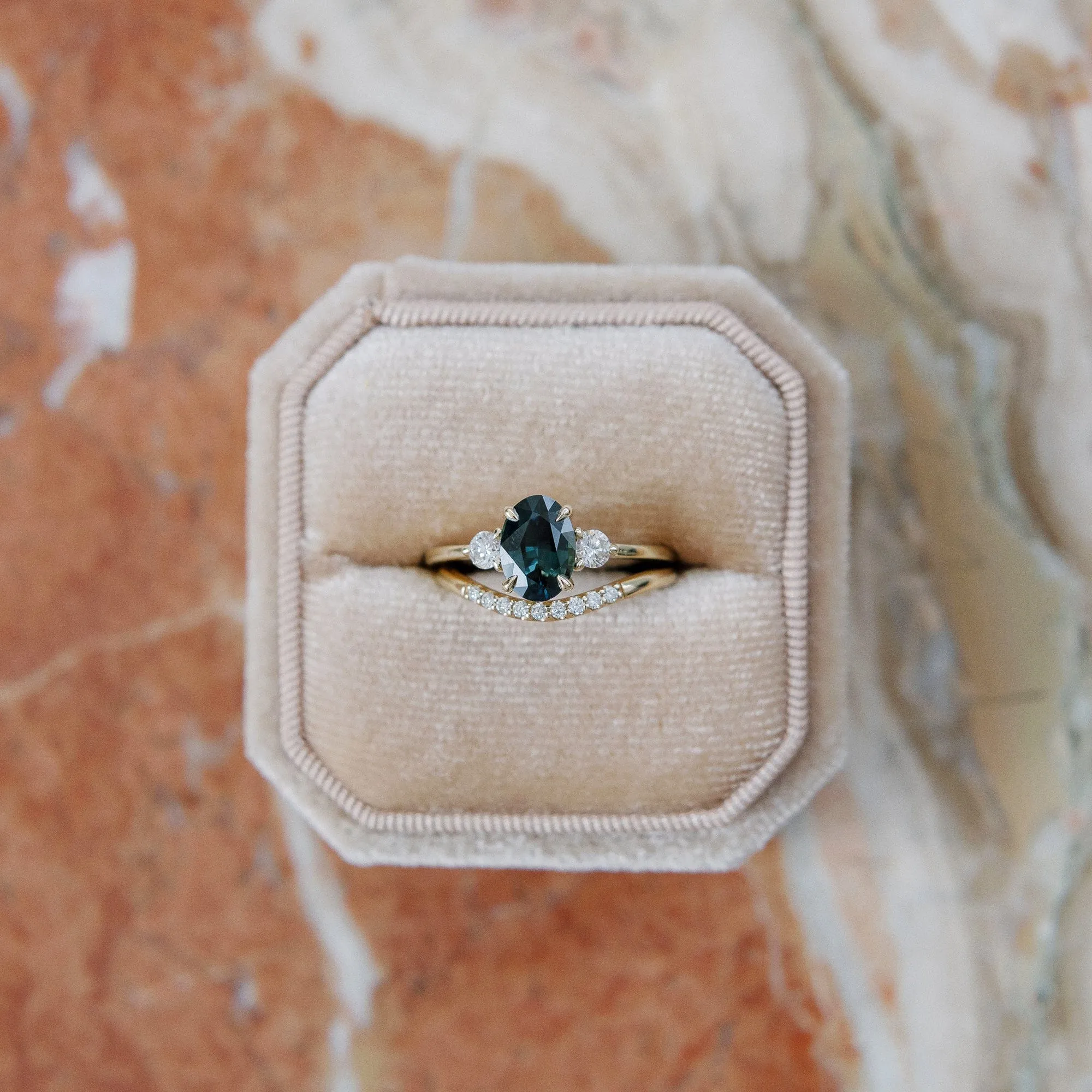 Custom 1.77ct Dark Teal Oval Sapphire & Diamond Engagement Ring