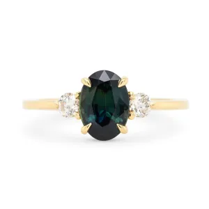 Custom 1.77ct Dark Teal Oval Sapphire & Diamond Engagement Ring
