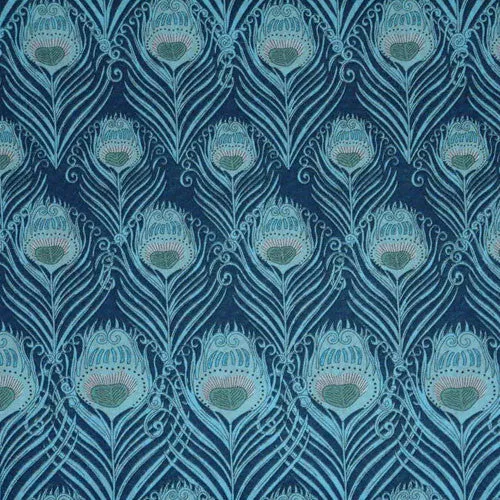 DARK BLUE PEACOCK FEATHERS 'CAESAR' LIBERTY LAWN COTTON HANDKERCHIEF