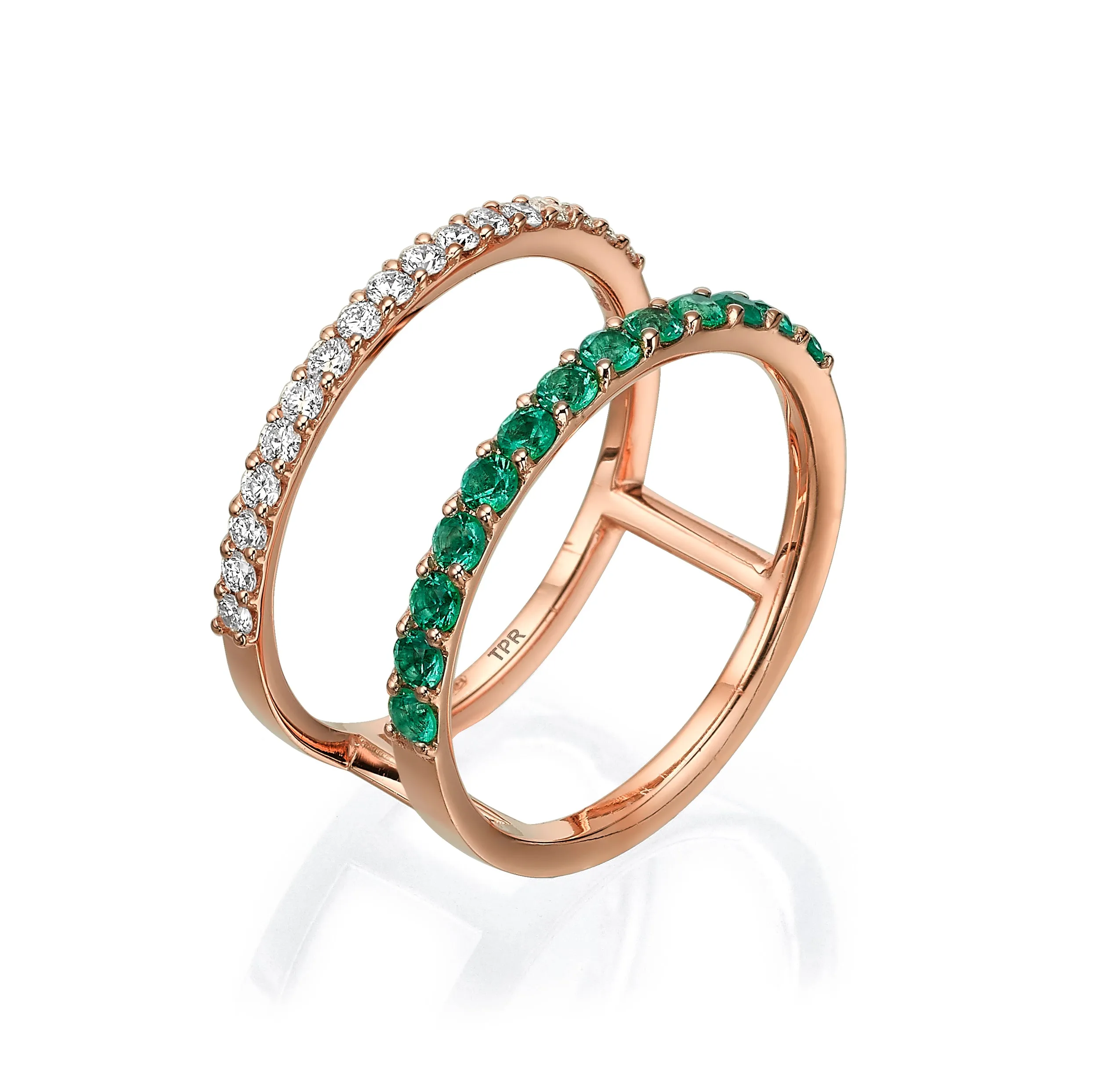 Diamond and Emerald Double Band Ring