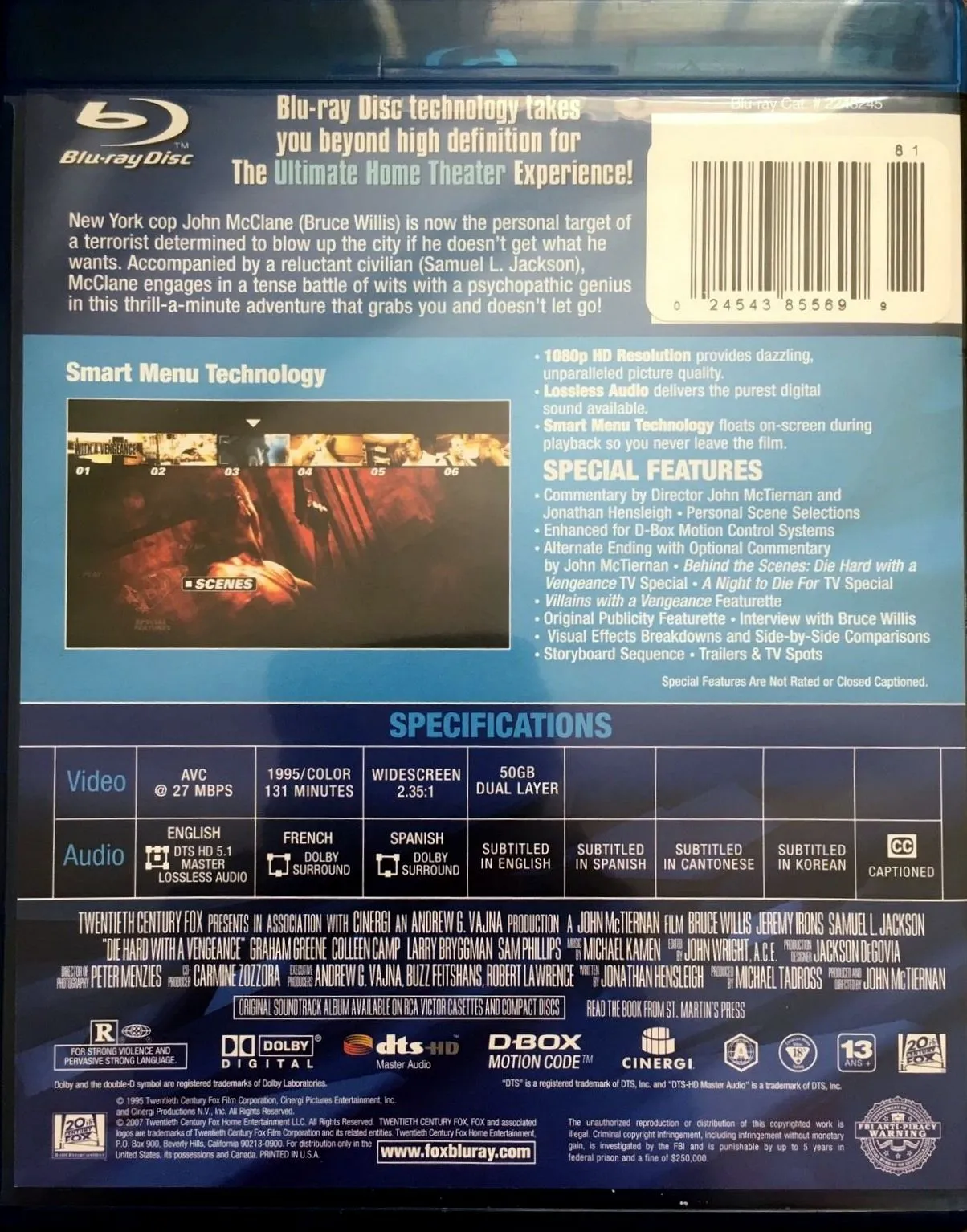 Die Hard With A Vengeance Blu-Ray (Free Shipping)