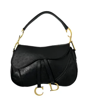 Dior Black Ostrich Double Saddle Bag
