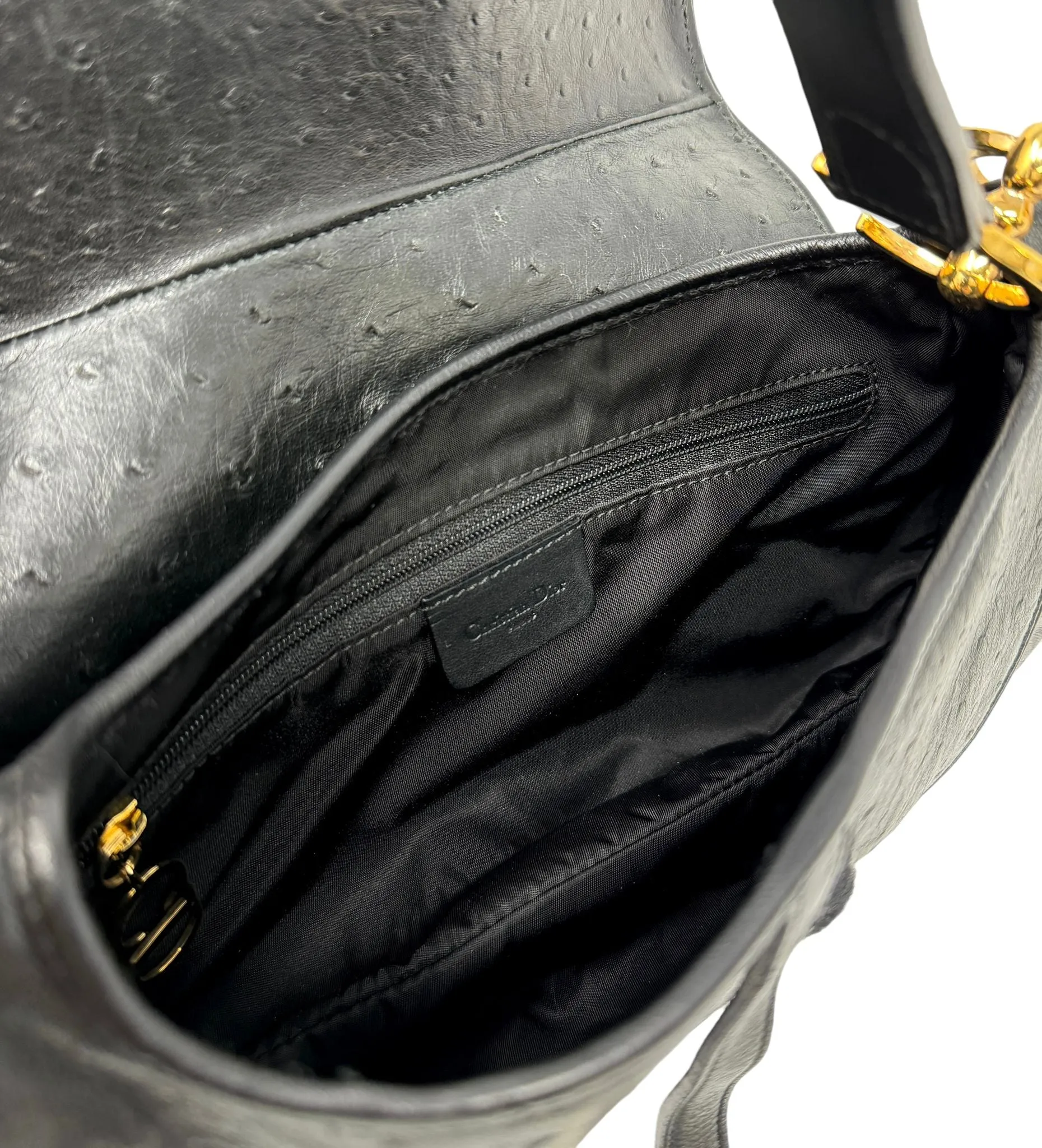 Dior Black Ostrich Double Saddle Bag