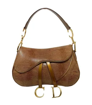 Dior Brown Lizard Double Saddle Bag