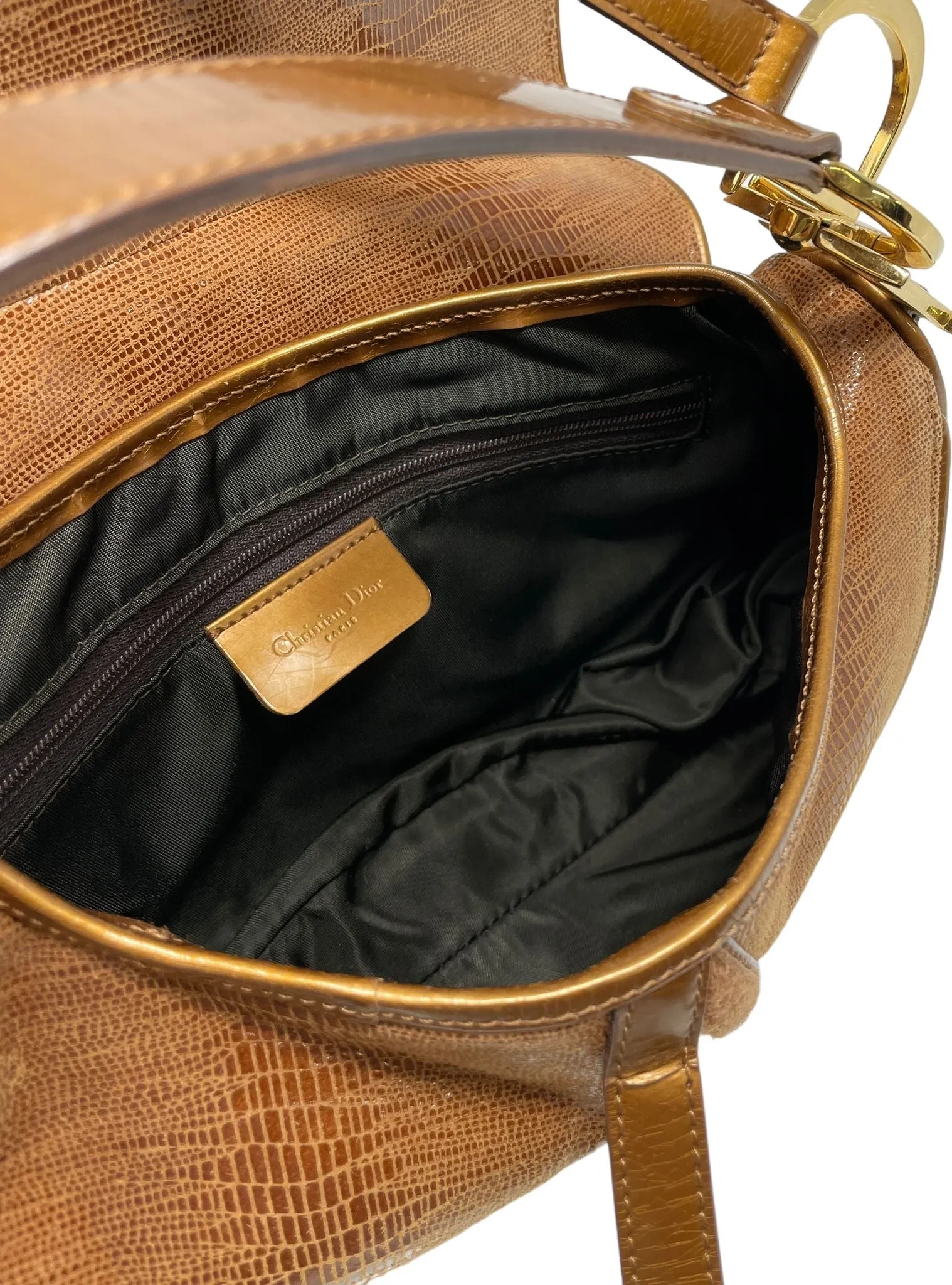 Dior Brown Lizard Double Saddle Bag