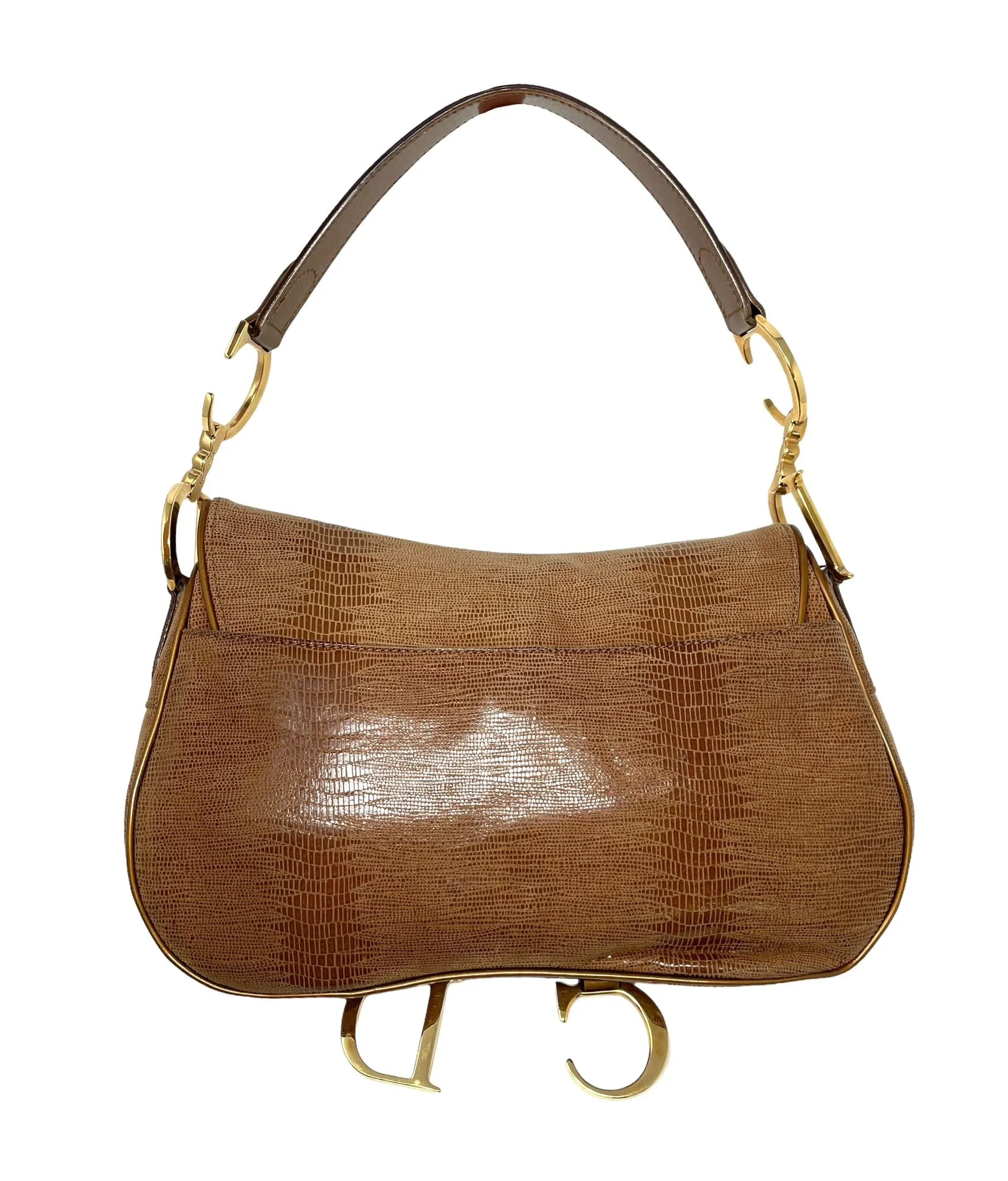 Dior Brown Lizard Double Saddle Bag