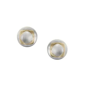 Domed Disc with Stacked Rounded Squares Post Earring