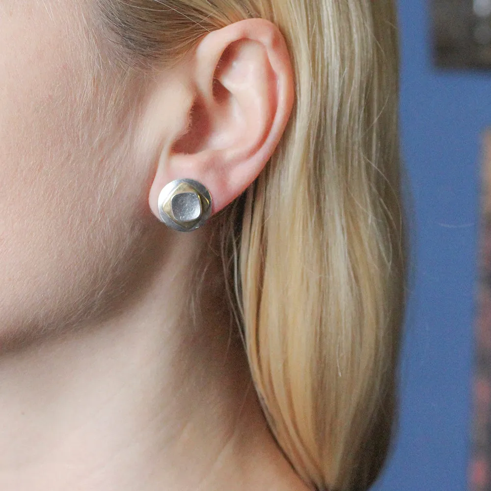 Domed Disc with Stacked Rounded Squares Post Earring