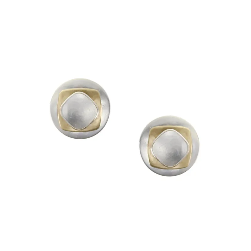 Domed Disc with Stacked Rounded Squares Post Earring