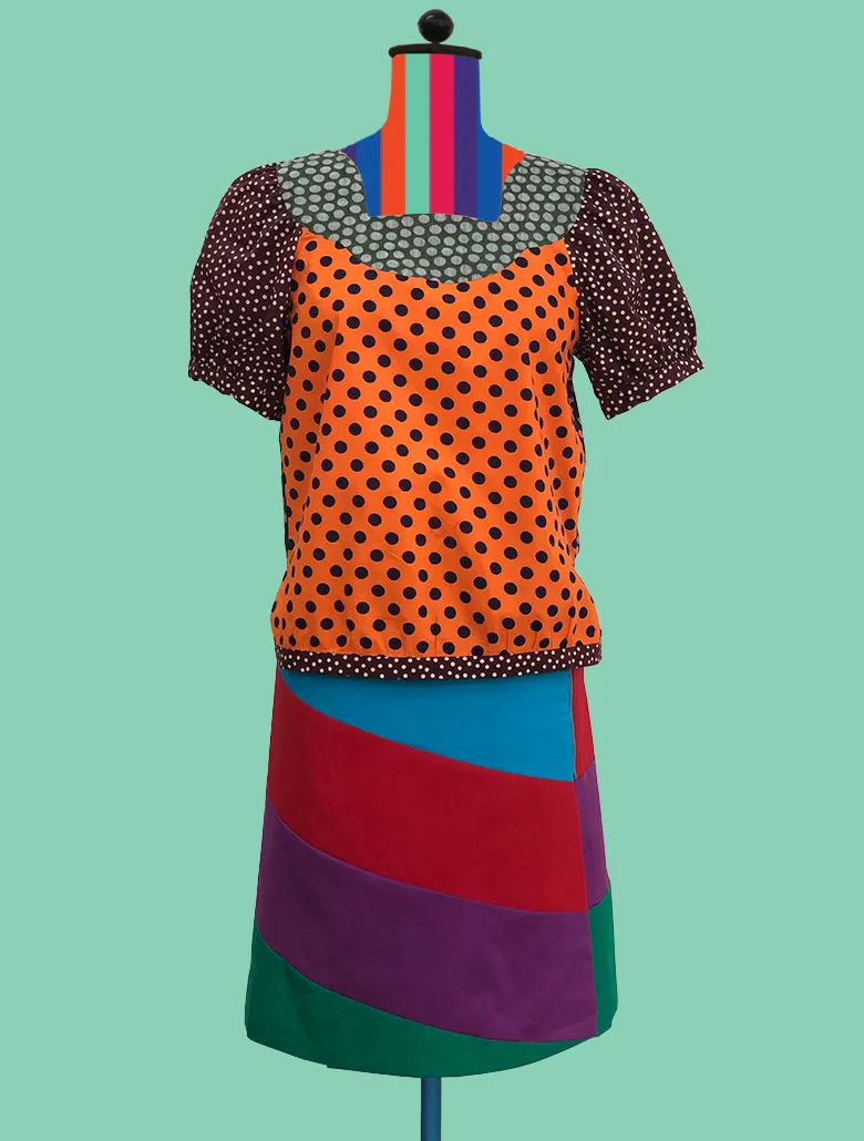 Dot-Print Blouse in Orange & Chocolate