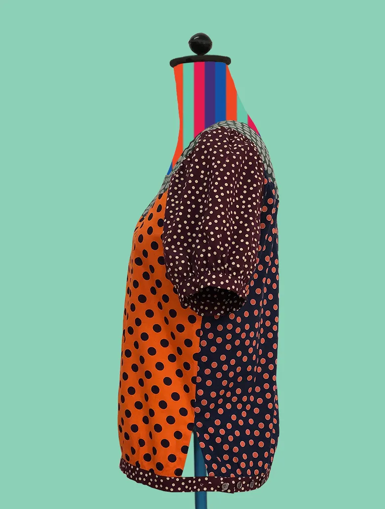 Dot-Print Blouse in Orange & Chocolate