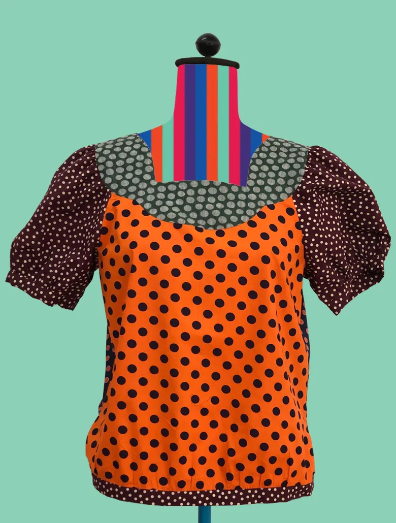 Dot-Print Blouse in Orange & Chocolate