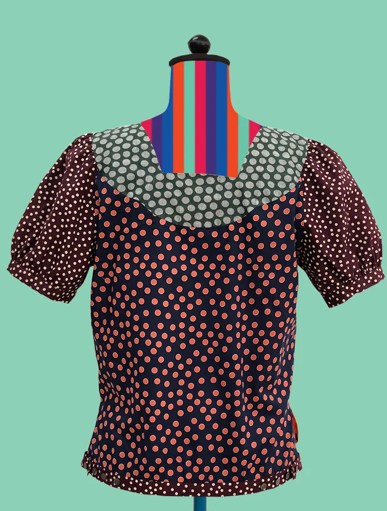 Dot-Print Blouse in Orange & Chocolate