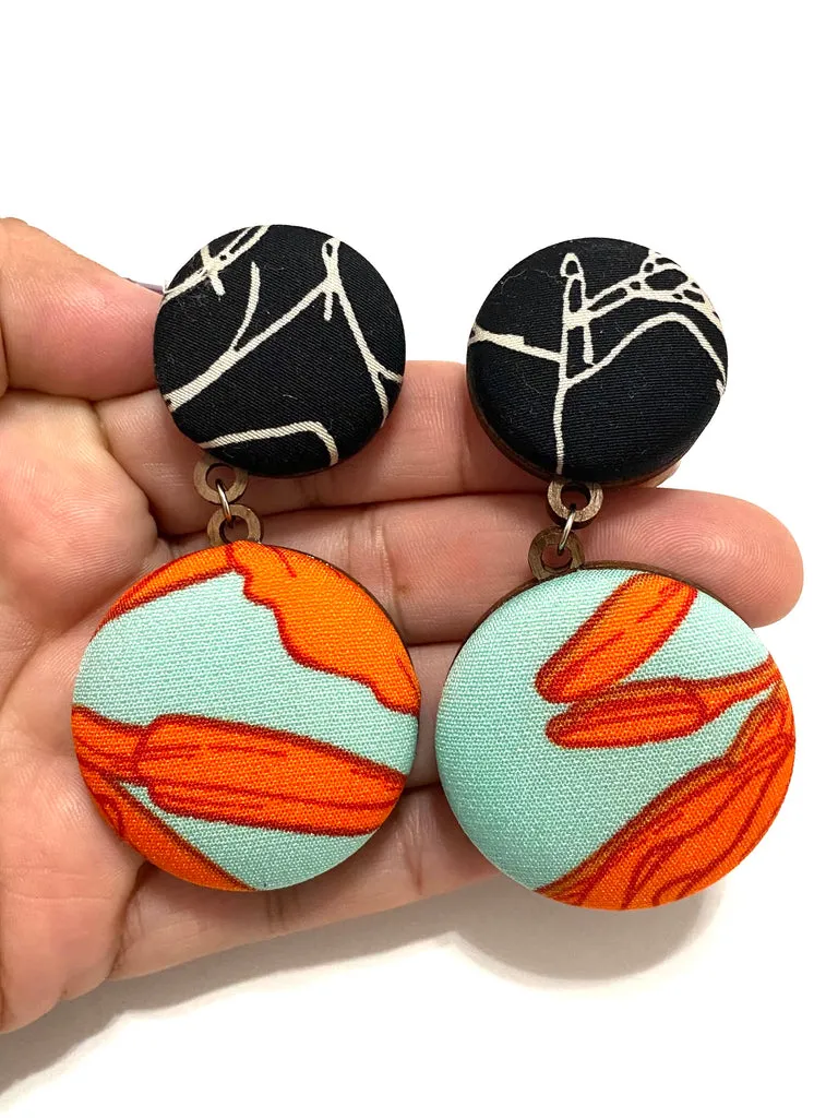 Double Earrings- Aqua Orange Black