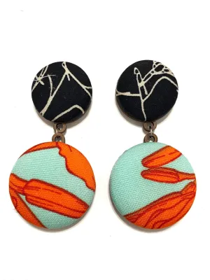Double Earrings- Aqua Orange Black