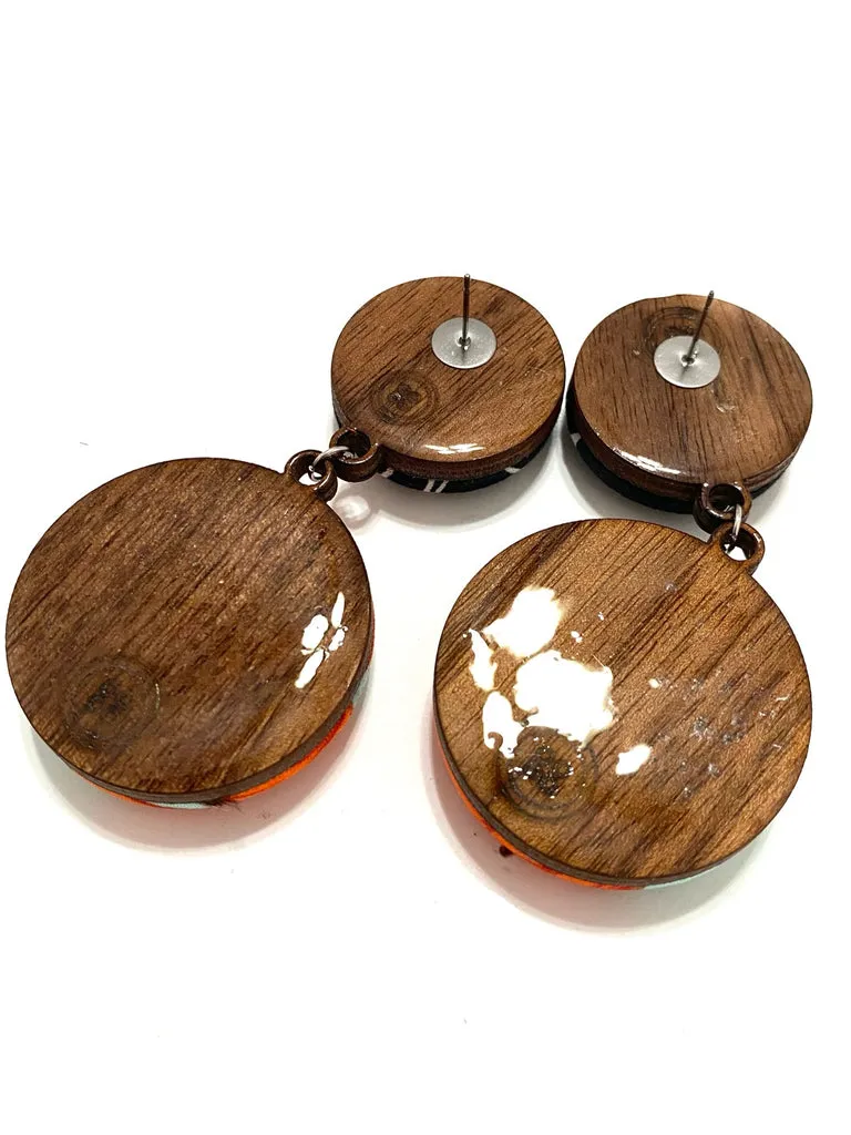 Double Earrings- Aqua Orange Black