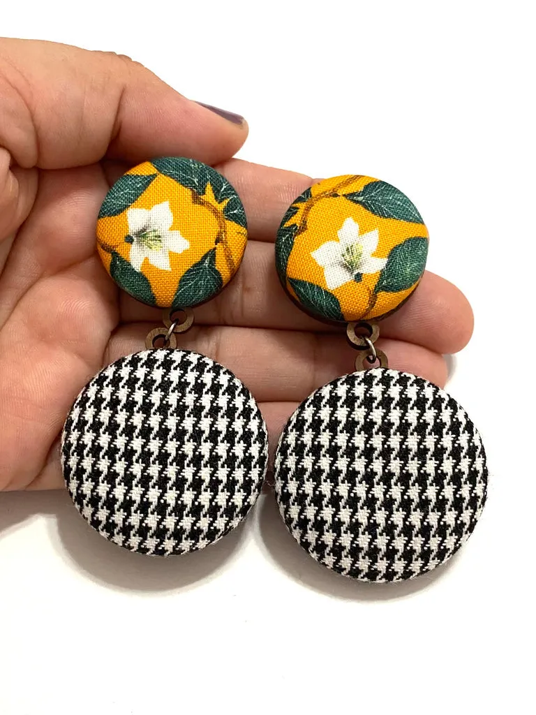 Double Earrings- Lillies and Houndstooth