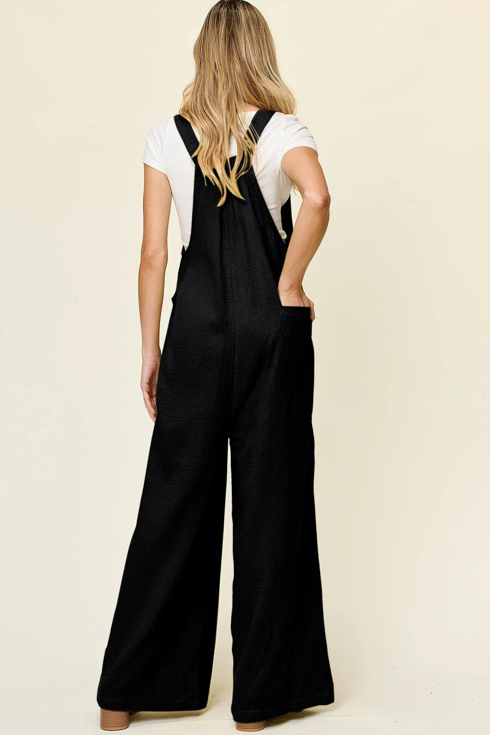 Double Take Texture Wide Strap Wide Leg Overall