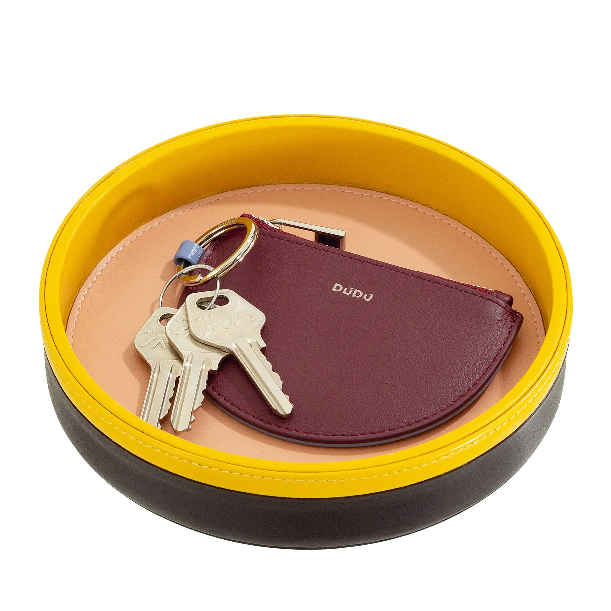 DUDU Empatata from round entrance in leather, small tray of 16cm multicolor design, decorative object of the house