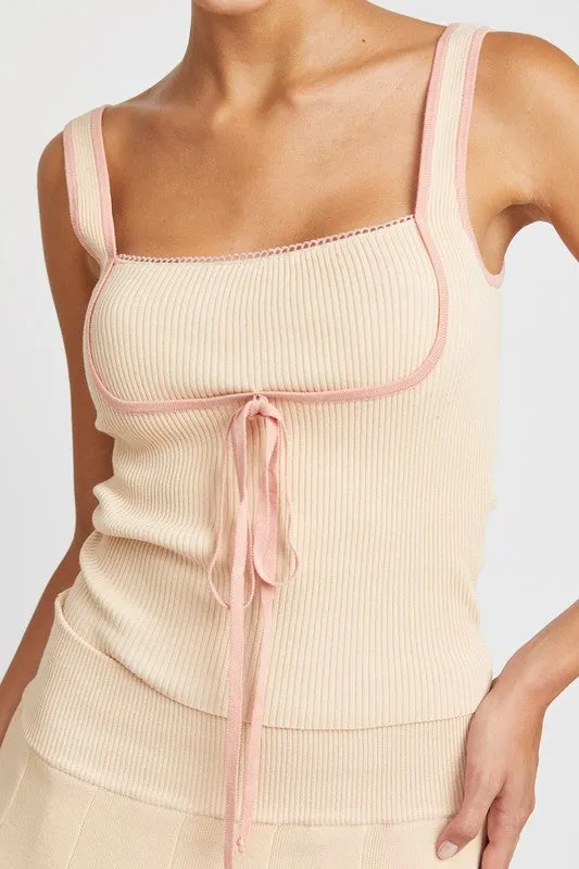 Emory Park RIBBED TANK TOP WITH CONTRASTED SEAM