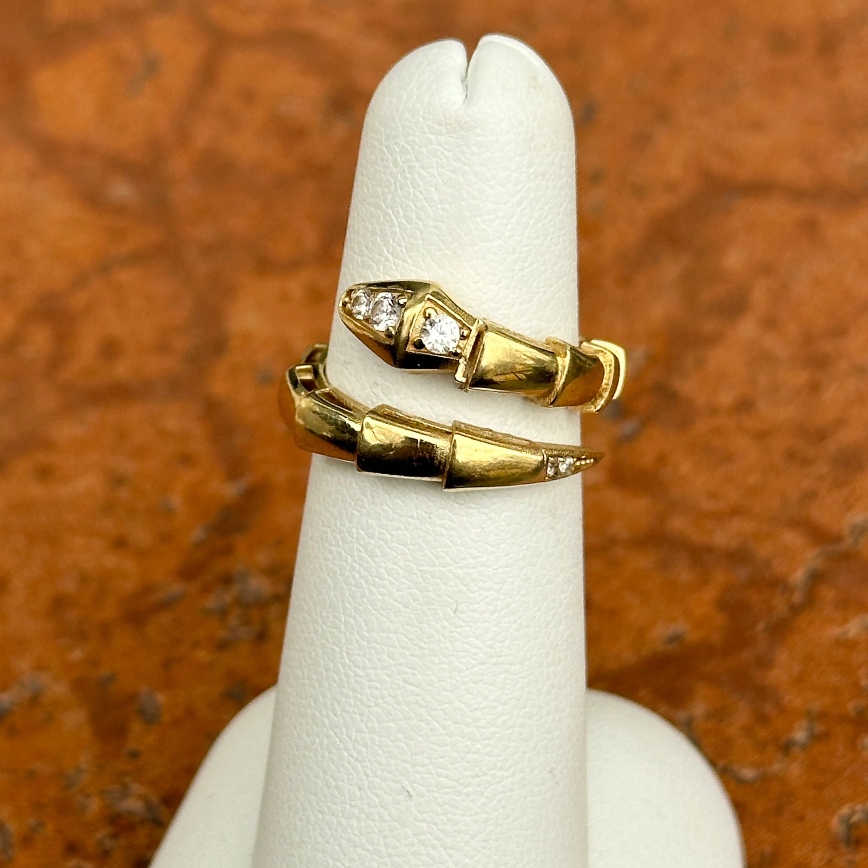 Estate 18KT Yellow Gold Segmented CZ Snake Bypass Ring